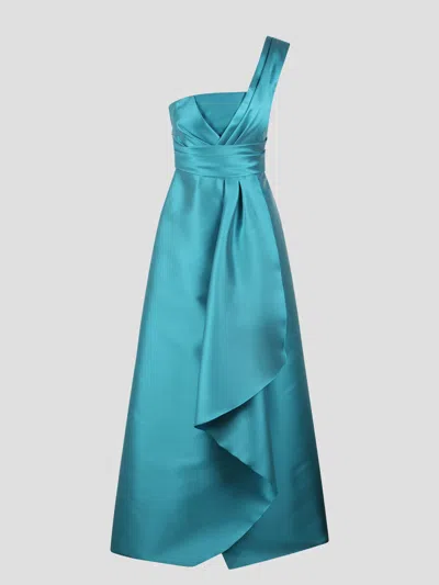 Alberta Ferretti Mikado' Light Blue Maxi One-shoulder Draped Dress In Satin