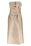 Alberta Ferretti Beige Mikado Longuette Dress In Neutral