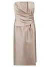 Alberta Ferretti Beige Mikado Longuette Dress In Neutral