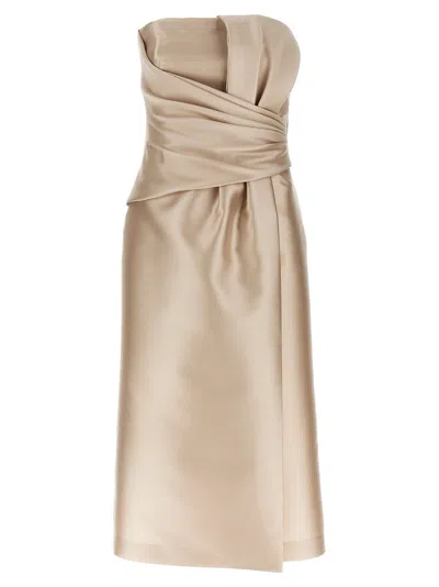 Alberta Ferretti Mikado Longuette Dress Dresses In Beige