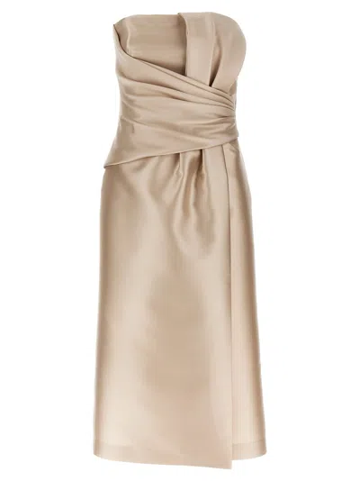 Alberta Ferretti Beige Mikado Longuette Dress In Neutral