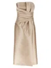 Alberta Ferretti Beige Mikado Longuette Dress In Gold