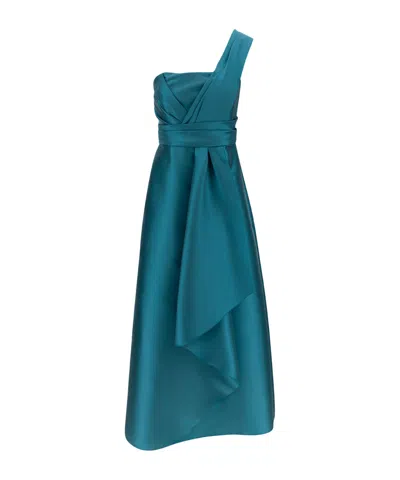Alberta Ferretti Mikado' Light Blue Maxi One-shoulder Draped Dress In Satin