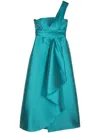 Alberta Ferretti One-shoulder Draped A-line Gown In Blue