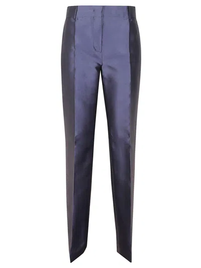 Alberta Ferretti Satin Finish Tailored Pants With Classic Waistband In Blue