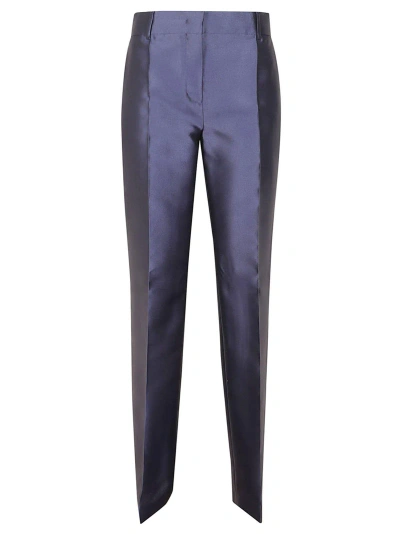 Alberta Ferretti Mikado Mid-rise Satin Tailored Trousers In Blu