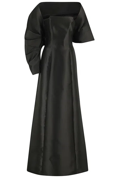 Alberta Ferretti Strapless Gown With Asymmetric Bolero In Black