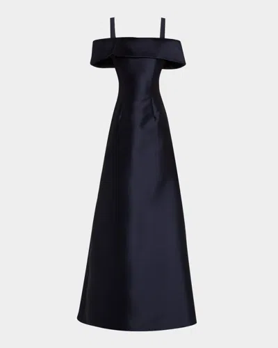 Alberta Ferretti Mikado Off-the-shoulder Gown In Dark Blue