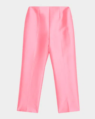 Alberta Ferretti Mikado Silk Straight-leg Ankle Pants In Pink