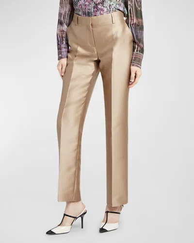 Alberta Ferretti Mikado Silk Straight-leg Trousers In Beige