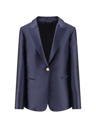 Alberta Ferretti Mikado Single-breasted Peaked-lapels Suit Jacket In Blue