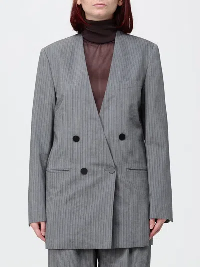 Alberta Ferretti Military-style Double-breasted Wool Blend Blazer In Gray