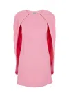 Alberta Ferretti Women Pink Crew Neck Dress With Cap Sleeves And Draped Shoulders In Fabric Woman In Pink