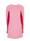 Alberta Ferretti Women Pink Crew Neck Dress With Cap Sleeves And Draped Shoulders In Fabric Woman In Pink