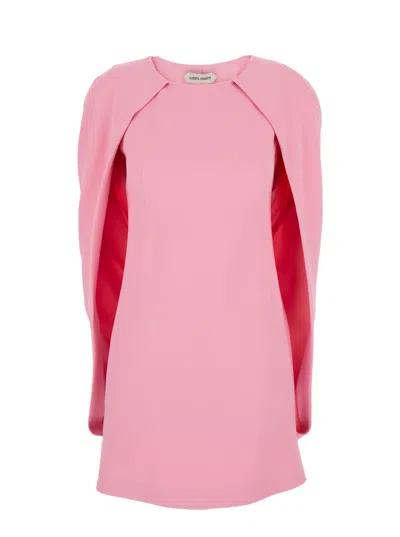 ALBERTA FERRETTI PINK CREW NECK DRESS WITH CAP SLEEVES AND DRAPED SHOULDERS IN FABRIC WOMAN