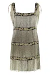 Alberta Ferretti Mini Dress With Fringes In Gold