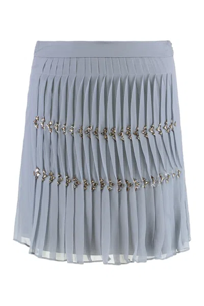 Alberta Ferretti Mini Skirt With Rhinestones In Blue