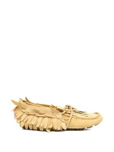 Alberta Ferretti Moccasin-style Shoes With Layered Fringe And Bow Detail In Brown
