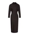Alberta Ferretti Slit Back Fitted High Neck Midi Dress In Black