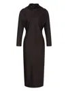 Alberta Ferretti Slit Back Fitted High Neck Midi Dress In Gray