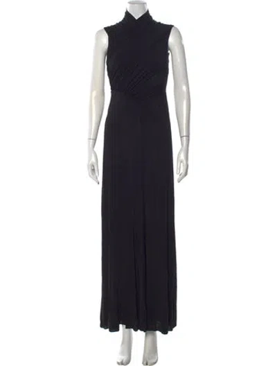 Pre-owned Alberta Ferretti Mock Neck Long Dress In Black