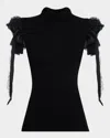 Alberta Ferretti Mock-neck Ruffle-shoulder Cashmere-wool Rib Tank Top In Animal Print