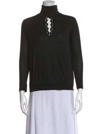 Pre-owned Alberta Ferretti Mock Neck Three-quarter Sleeve Top In Black