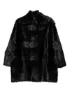 Alberta Ferretti Fur Texture High Collar Knee Length Jacket In Black