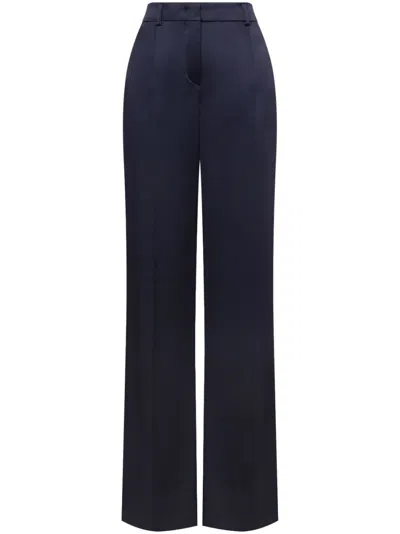 Alberta Ferretti Satin Finish Silk-blend Trousers In Blue