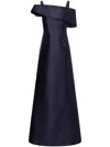 Alberta Ferretti Floor-length Silk Mikado Maxi Dress With Ruffle Hem In Navy Blue