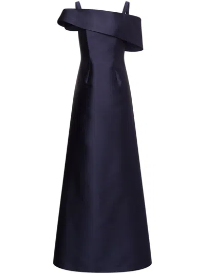 ALBERTA FERRETTI NAVY BLUE OFF-SHOULDER FLARED GOWN