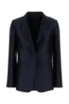 Alberta Ferretti Satin Blazer With Notched Lapel And Pockets In Blue