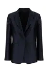 Alberta Ferretti Satin Blazer With Notched Lapel And Pockets In Blue