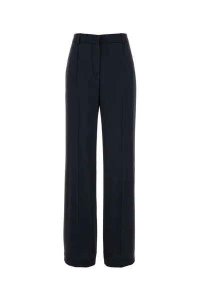 Alberta Ferretti Navy Blue Satin Wide Leg Pant In Black