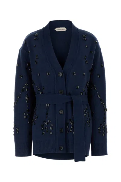 ALBERTA FERRETTI ALBERTA FERRETTI NAVY BLUE WOOL BLEND OVERSIZE CARDIGAN