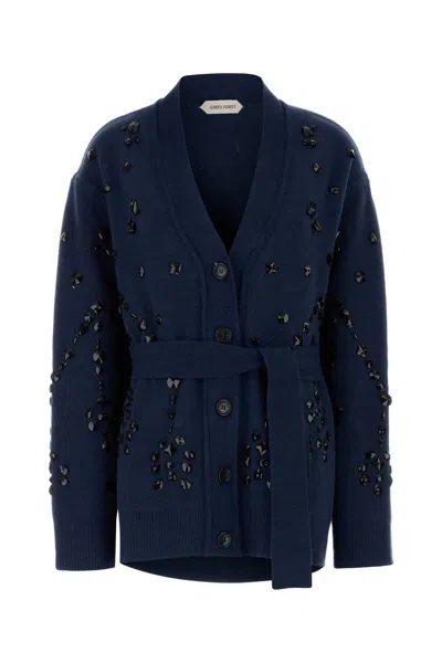 ALBERTA FERRETTI NAVY BLUE WOOL BLEND OVERSIZE CARDIGAN