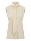 Alberta Ferretti Beige Solid Shawl Neck Top In Neutral