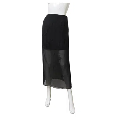 Pre-owned Alberta Ferretti New Silk Embroidered Midi Mini Skirt In Black