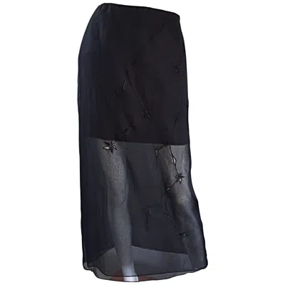 Pre-owned Alberta Ferretti Nwt 1990s  Saks 5th Ave Black Silk Mini Skirt W/ Chiffon Overlay