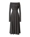 Alberta Ferretti Off-the-shoulder Draped Midi Dress In Gray