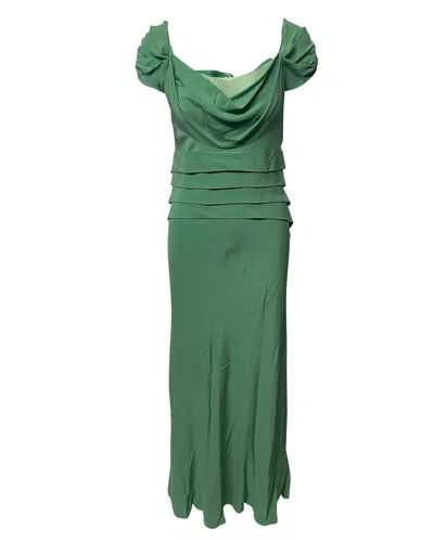 Alberta Ferretti Off Shoulder Tiered Gown In Green Polyester