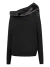 Alberta Ferretti Off-shoulder Wool Knitwear With Satin-like Collar In Black