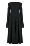 Alberta Ferretti Slightly Stretch Cady Midi Dress With Off-the-shoulder Neckline In Black