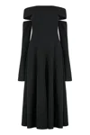 Alberta Ferretti Slightly Stretch Cady Midi Dress With Off-the-shoulder Neckline In Black