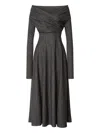 Alberta Ferretti Off-the-shoulder Draped Midi Dress In Gray