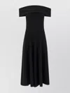 Alberta Ferretti Off-the-shoulder Midi Dress Flared Skirt In Black