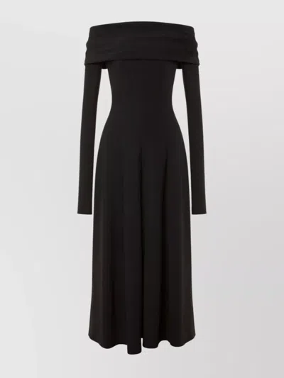Alberta Ferretti Off The Shoulder Midi Dress With Long Sleeves In Black