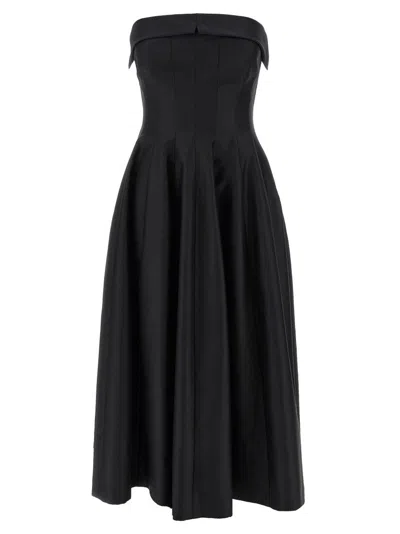 ALBERTA FERRETTI OFF-THE-SHOULDER MIDI DRESS WITH STRUCTURED CORSET