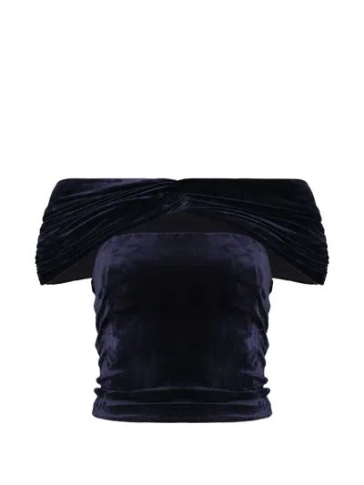 Alberta Ferretti Off-shoulder Draped Top In Blue