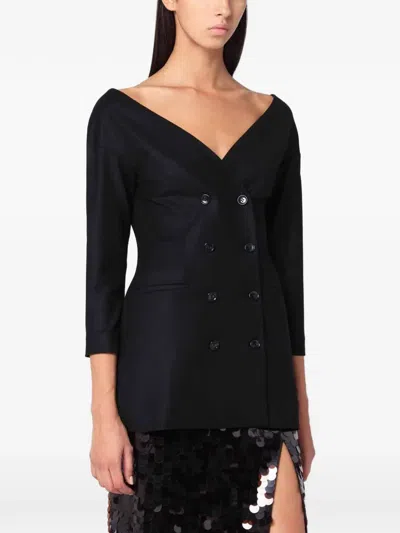 Alberta Ferretti Off-shoulder Fitted Jacket In Black